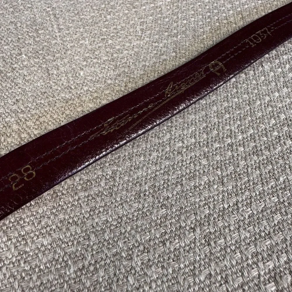 Vintage Etienne Aigner Leather Belt 1037 Brass Buckle 28 Skinny Equestrian 524